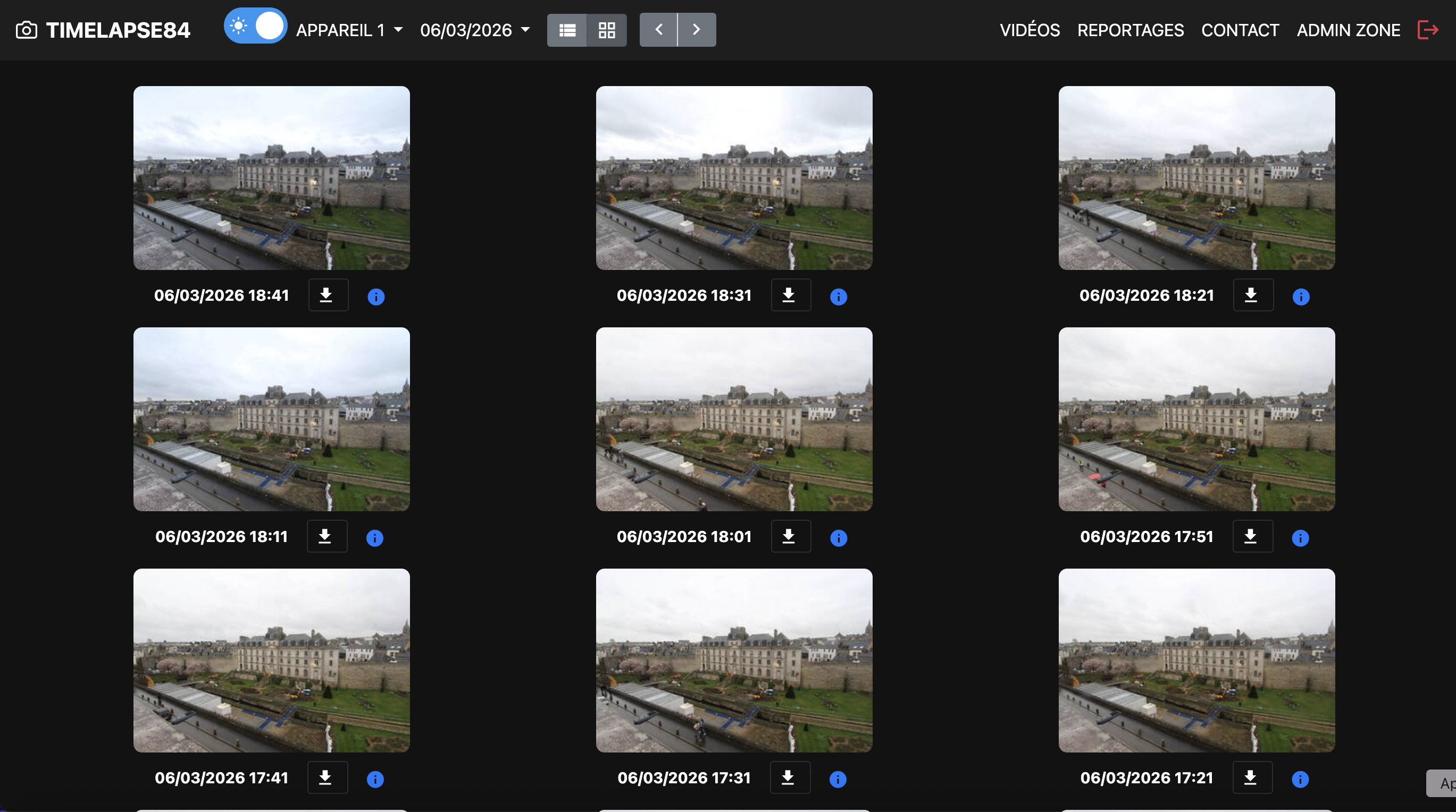 Galerie Client — Navigation par point de vue et horodatage