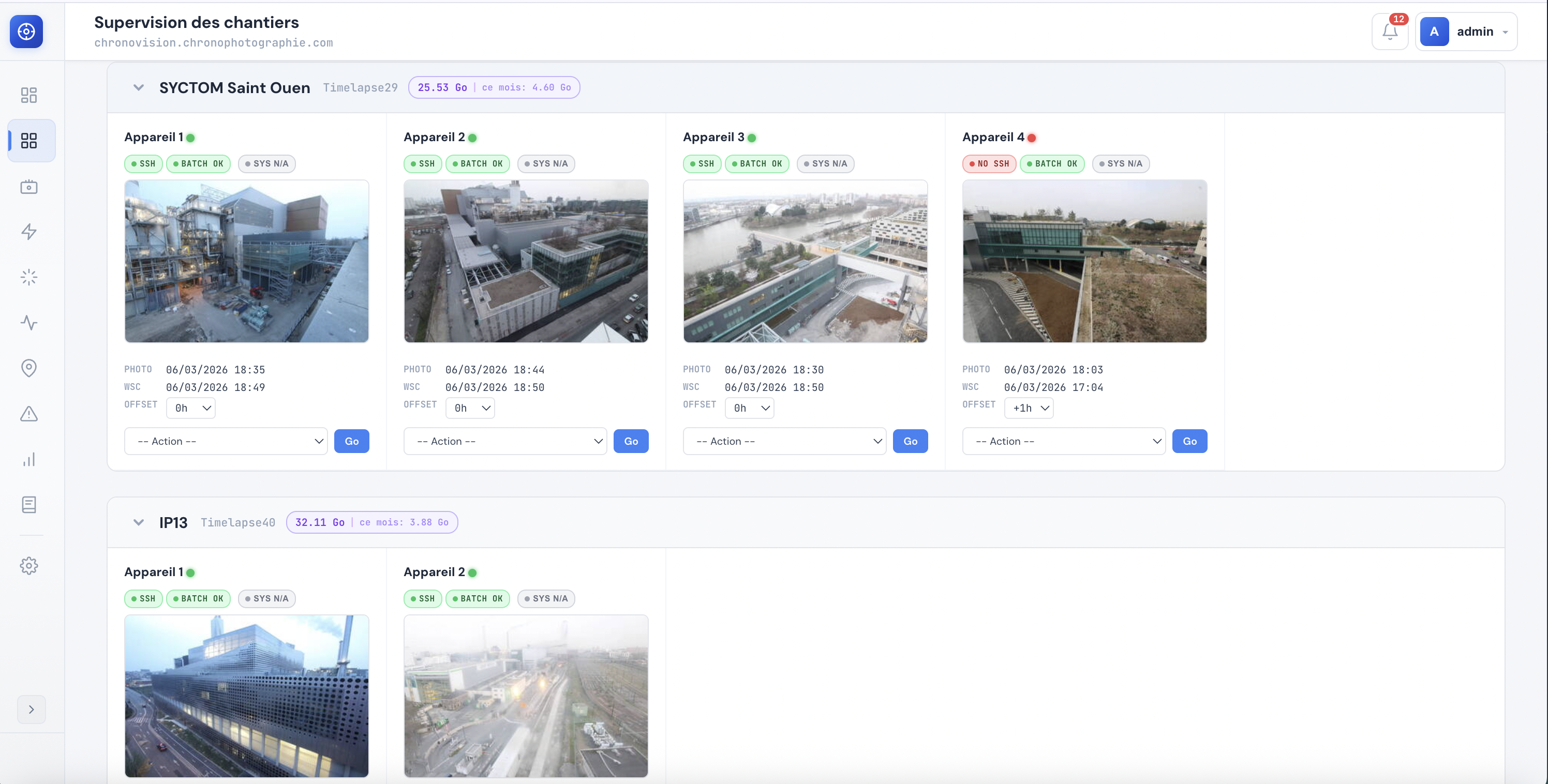 Supervision — Suivi multi-chantiers et multi-appareils